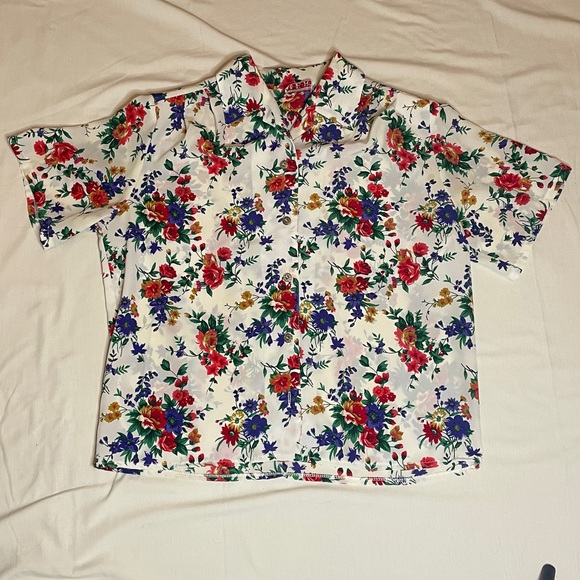 Vintage Autumn floral pattern short sleeve blouse - Picture 6 of 12